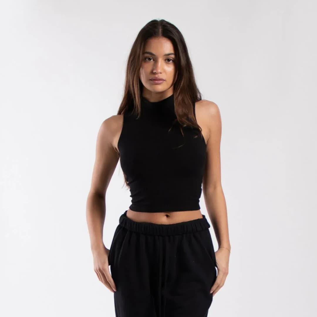 Ladies Cropped Mock Neck Tank