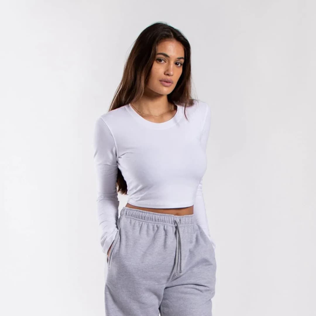 Ladies Cropped Fitted Long Sleeve Tee
